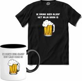Bier drinken is mijn baan  - Bier kleding cadeau - bierpakket kado idee - grappige bierglazen drank feest teksten en zinnen - T-Shirt met mok - Heren - Zwart - Maat XXL