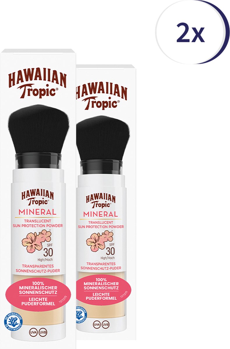 Hawaiian Tropic Mineral Powder Brush - SPF30 - 2 Stuks - Lotion - Gezichtsbescherming - Dermatologisch getest - Vegan - Voordeelverpakking