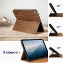 Bruine tablethoes voor iPad Pro 11, met 3 kijkhoeken: 60, 50 en 40 graden.