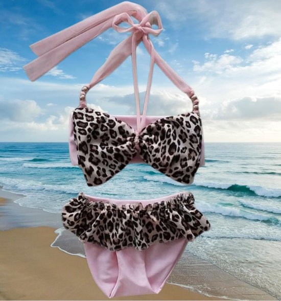 Maat 68 Bikini roze Panterprint Baby en kind zwemkleding roze met dierenprint - Merkloos