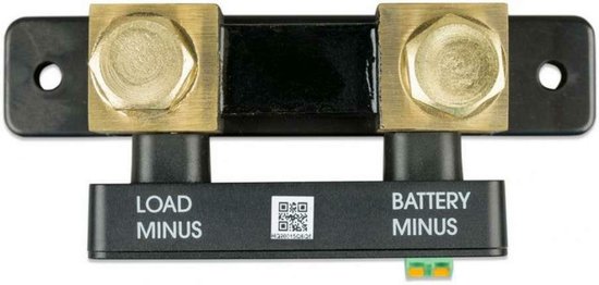 Victron SmartShunt 500A/50mV avec connecteurs en laiton et marquages 'LOAD MINUS' et 'BATTERY MINUS'.