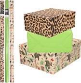 9x Rollen kraft inpakpapier jungle/panter pakket - dieren/luipaard/groen 200 x 70 cm - cadeau/verzendpapier