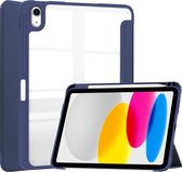 Case2go - Tablet hoes geschikt voor Apple iPad 10 10.9 (2022) - Transparante Case - Tri-fold Back Cover - Met Pencil Houder en Auto Wake/Sleep functie - Blauw