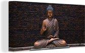 Canvas - Boeddha beeld - Brons - Buddha - Canvas schilderij - Schilderijen woonkamer - Canvas doek - 160x80 cm - Muurdecoratie