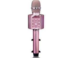 Foto: Lenco bmc 090pk bluetooth karaoke microfoon met speaker en verlichting roze