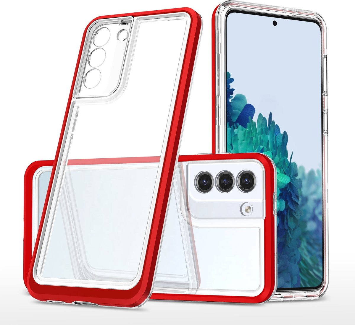 Bumper case Hoesje Geschikt Voor Samsung Galaxy S22 hoesje shockproof - Rood / Transparant