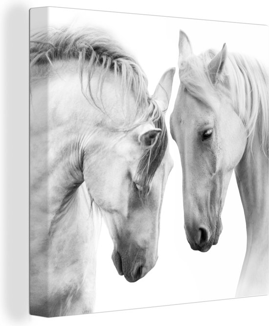 Canvas - Dieren - Paarden - Zwart - Wit - Schilderijen op canvas - Foto op canvas - Canvasdoek