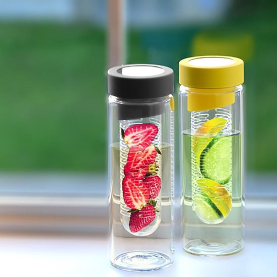 Asobu Flavour It Drinkbeker - Glas - Incl. Fruitinfuser - 480 ml - Groen/Zilver