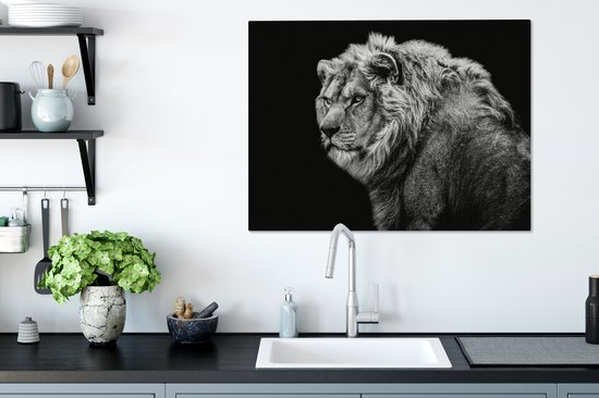 Tableau sur toile - Animaux sauvages - Lion - Zwart - Wit - Décoration murale - Toile - 80x60 cm - Toile canvas - Salon