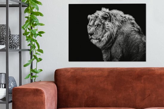 Tableau sur toile - Animaux sauvages - Lion - Zwart - Wit - Décoration murale - Toile - 80x60 cm - Toile canvas - Salon