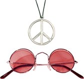 Widmann - Ensemble d'habillage Hippie Flower Power avec collier de paix et verres de party ronds en verre rouge