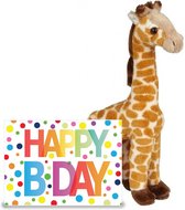 Ravensden - Verjaardag cadeau giraffe 23 cm met Happy Birthday wenskaart