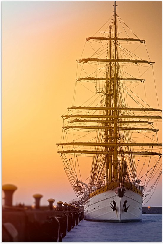 WallClassics - Poster brillant – Mât haut sur un voilier au coucher du soleil – Photo 60 x 90 cm sur papier poster avec finition brillante
