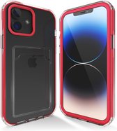 Transparant hoesje geschikt voor iPhone 12 hoesje - Roze hoesje met pashouder hoesje bumper - Doorzichtig case hoesje met shockproof bumpers