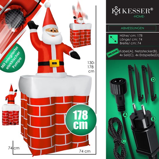 Opblaasbare Kerstman in Cadeau 69x69x114/152cm LED