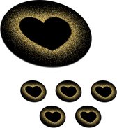 Onderzetters voor glazen - Rond - Gouden hart op een zwarte achtergrond - 10x10 cm - Glasonderzetters - 6 stuks