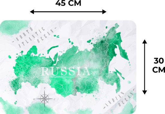 Set de table enfants - Set de table - Napperons plastique - Wereldkaart - Russie - Vert - 45x30 cm - 6 pièces - Résistant à la chaleur - Antidérapant - Coussinet - Amovible