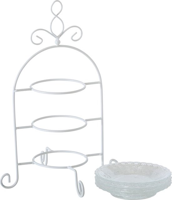 Boltze Etagere 3 Laags Wit 30 X 23 Cm Metaal En Glas Serveerplateau