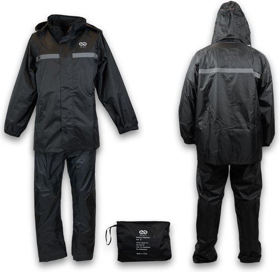 Combinaison de pluie Infinity Goods - Femme et homme - Taille XL - Imperméable et respirant - Réfléchissant - Zwart