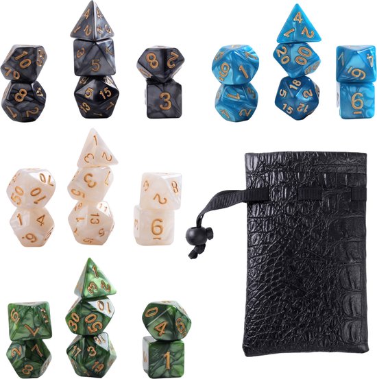 Afbeelding van het spel Lapi Toys - Dungeons and Dragons dobbelstenen mega set - D&D dobbelstenen - D&D polydice - 4 sets (28 stuks) - Acryl - Met gratis dice bag - Meerkleurig