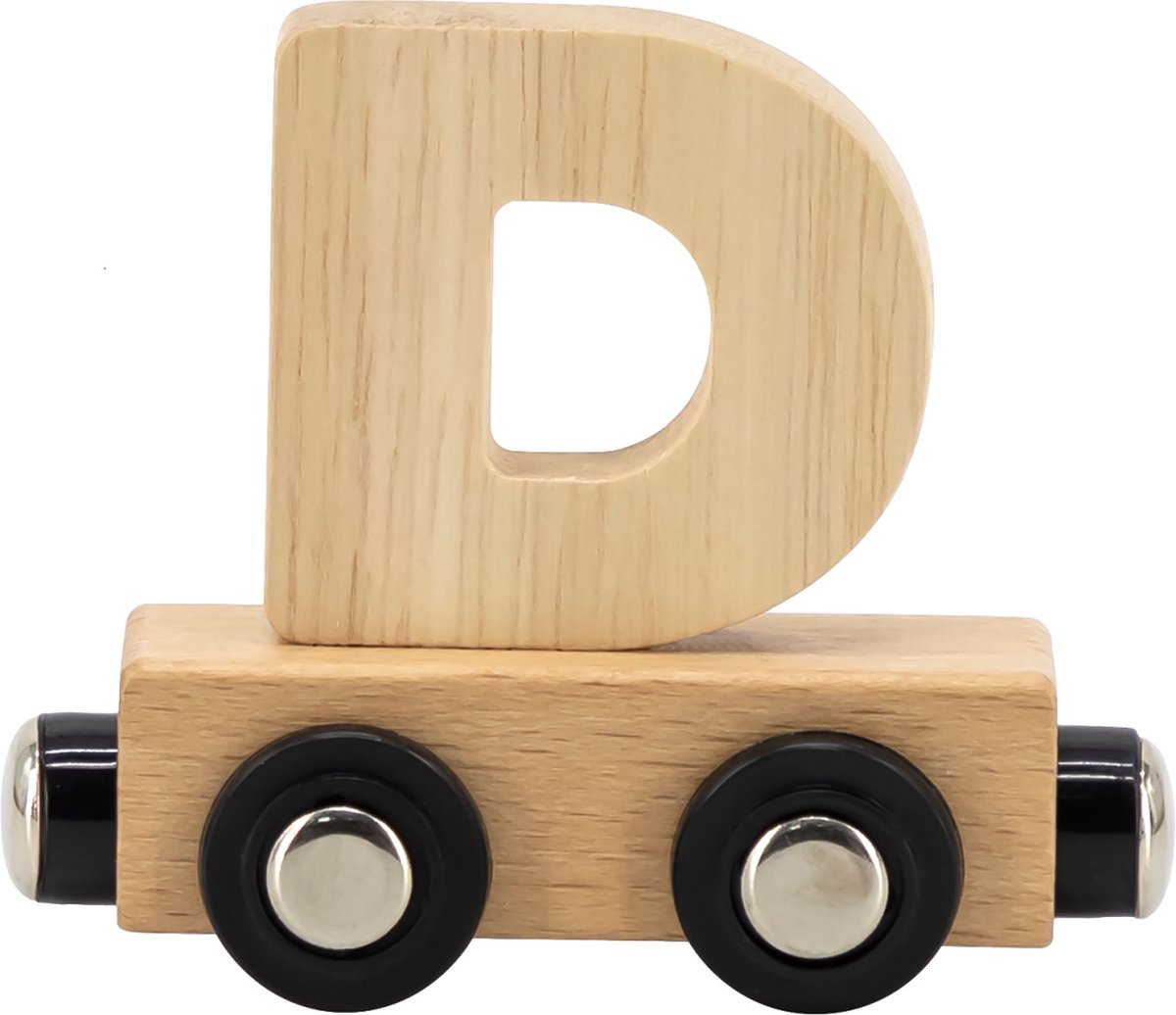 Tryco Houten Naturel Lettertrein Letter D - Letterwagon voor Woorden en Naamtreinen - Stimuleert Creativiteit en Motoriek - Vanaf 3 Jaar