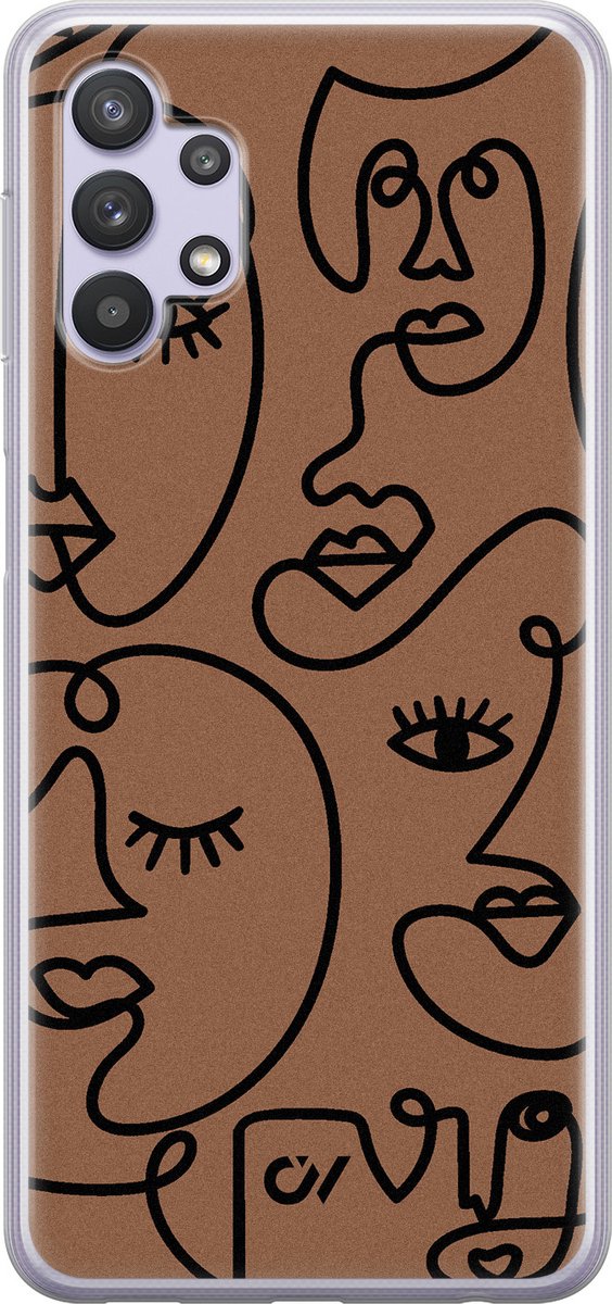 Samsung A32 5G hoesje - Mokka Faces - Geometrisch patroon - Bruin - Soft Case Telefoonhoesje - TPU Back Cover - Casevibes