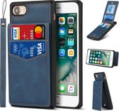 Étui à cartes pour Apple iPhone 8 | iphone 7 | Couverture arrière en cuir PU | Cas de téléphone de Luxe | Porte-cartes | Bleu