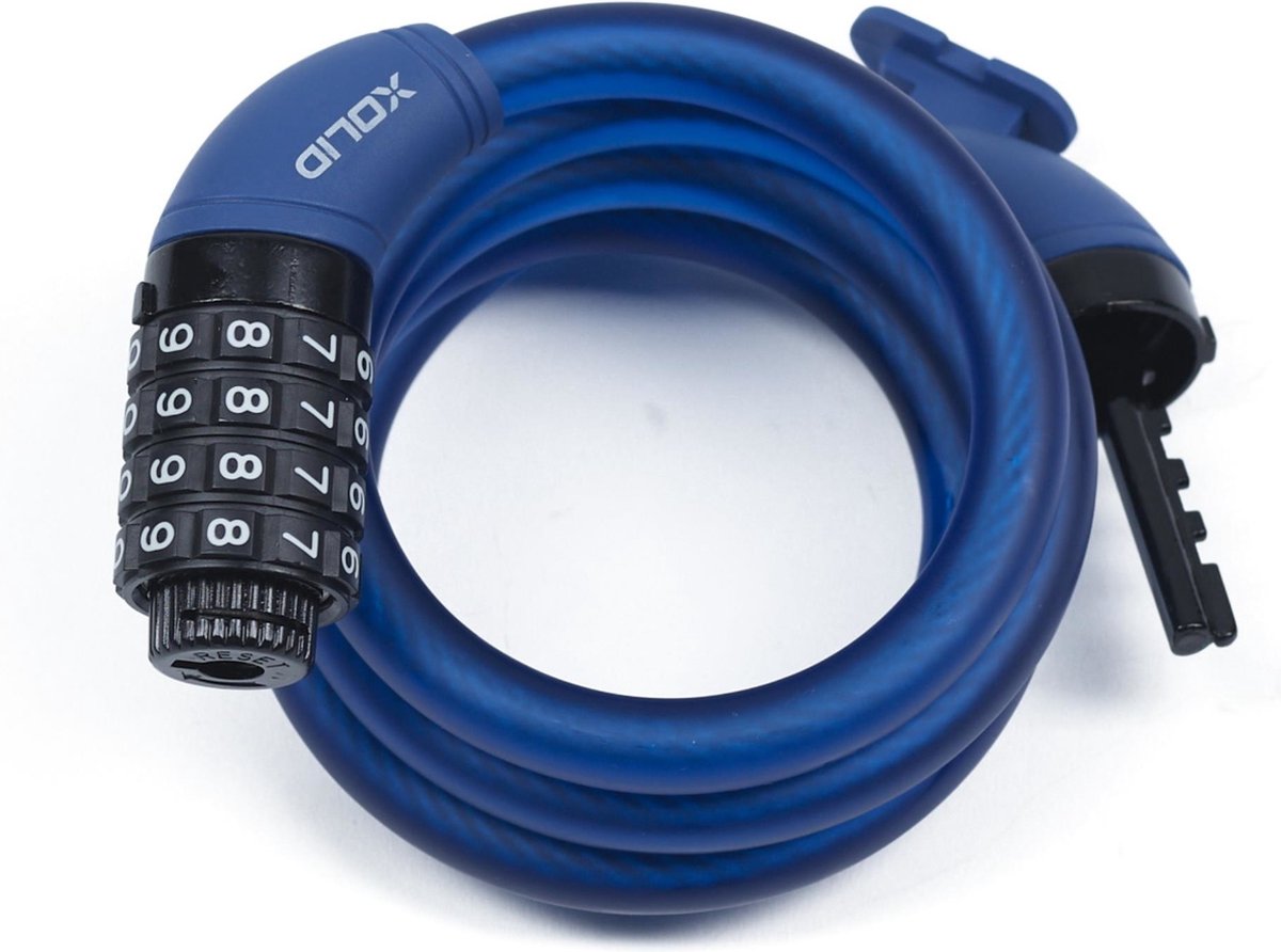 Xolid Fietsslot met cijferslot - 120 cm - donkerblauw - kabelslot - voor fiets / scooter - scooter slot – foto 3