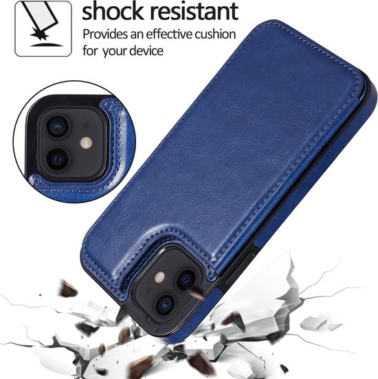 Étui portefeuille ShieldCase adapté pour Apple iPhone 12 / 12 Pro - 6,1 pouces - bleu + protecteur d'écran en verre