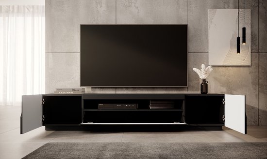Meubella - TV-Meubel Dylan - Mat zwart - 200 cm