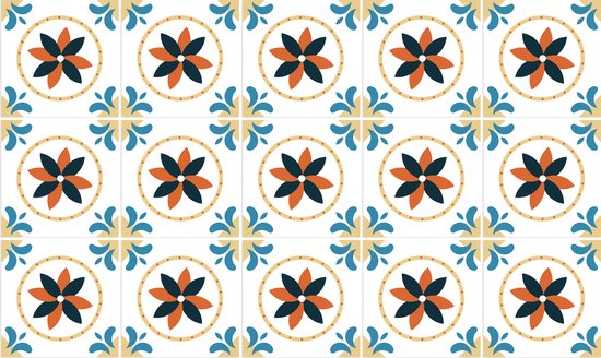 Ulticool Décoration Sticker carrelages - Bloem Zwart Oranje Blauw Cuisine - 15x15 cm - 15 pièces