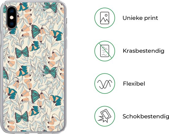 Coque iPhone Xs - Filles - Papillon - Fleurs - Motifs - Coque en Siliconen pour téléphone -