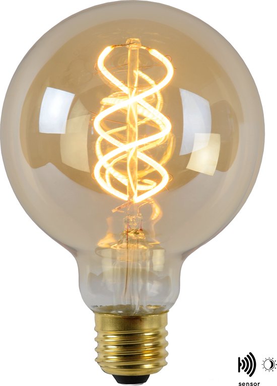 Lucide LED BULB TWILIGHT SENSOR - Filament lamp Buiten - Ø 9,5 cm - LED - E27 - 1x4W 2200K - Amber
