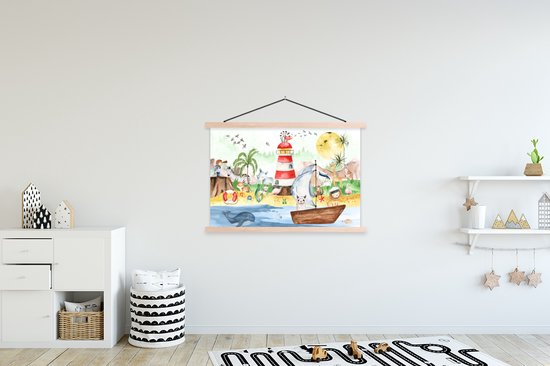 Affiche scolaire - Plage - Animaux - Enfants - 120x80 cm - Lattes vierges