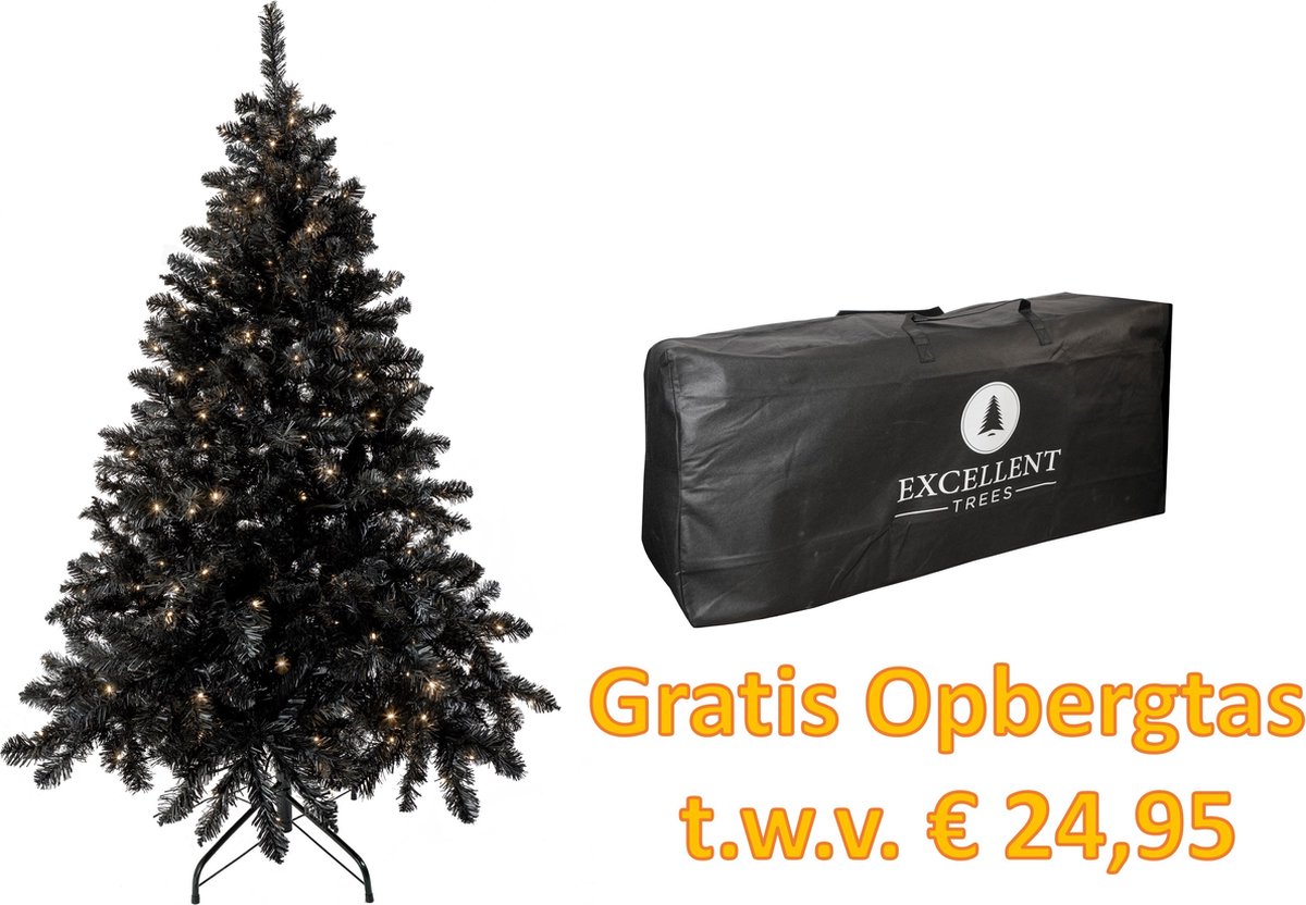 Excellent Trees® Stavanger Black 180 cm -Zwarte Kerstboom met Verlichting - gratis Opbergtas t.w.v. € 27.50
