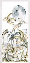 Deursticker kinderkamer - Stickers voor kinderen - Dinosaurus - Kinderen - Jungle - Groen - Dieren - Natuur - 75x205 cm - Kinderkamer decoratie - Wanddecoratie
