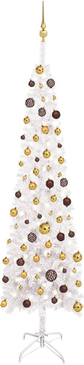 Prolenta Premium - Kerstboom met LED's en kerstballen smal 240 cm wit
