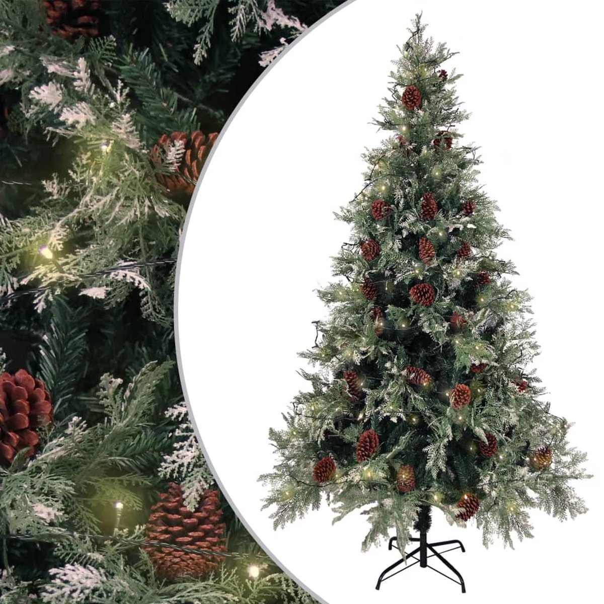 Prolenta Premium - Kerstboom met LED's en dennenappels 195 cm PVC en PE groen wit