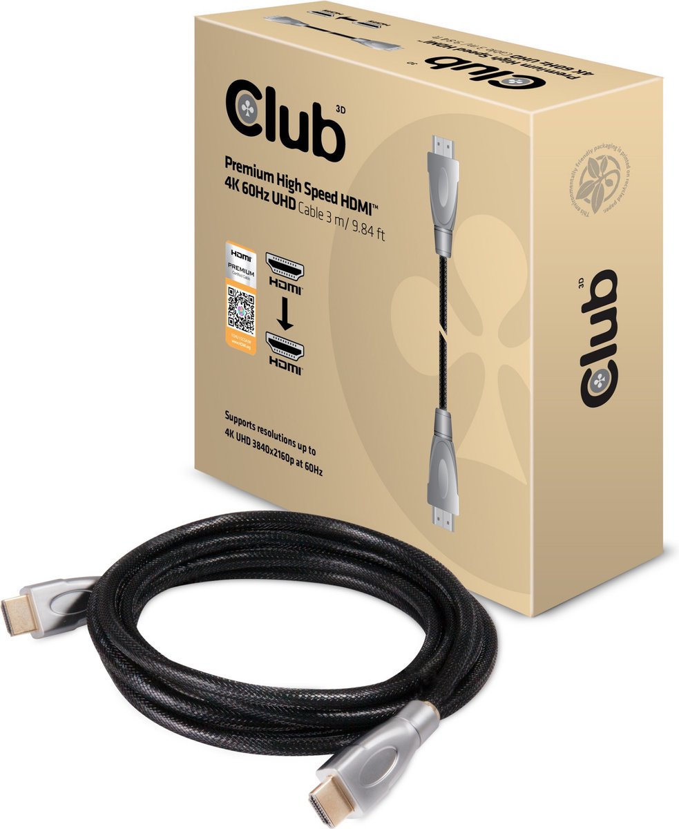 Club 3D Premium Hoge Snelheid HDMI™ 4K60Hz UHD Kabel 3m/9,84 ft