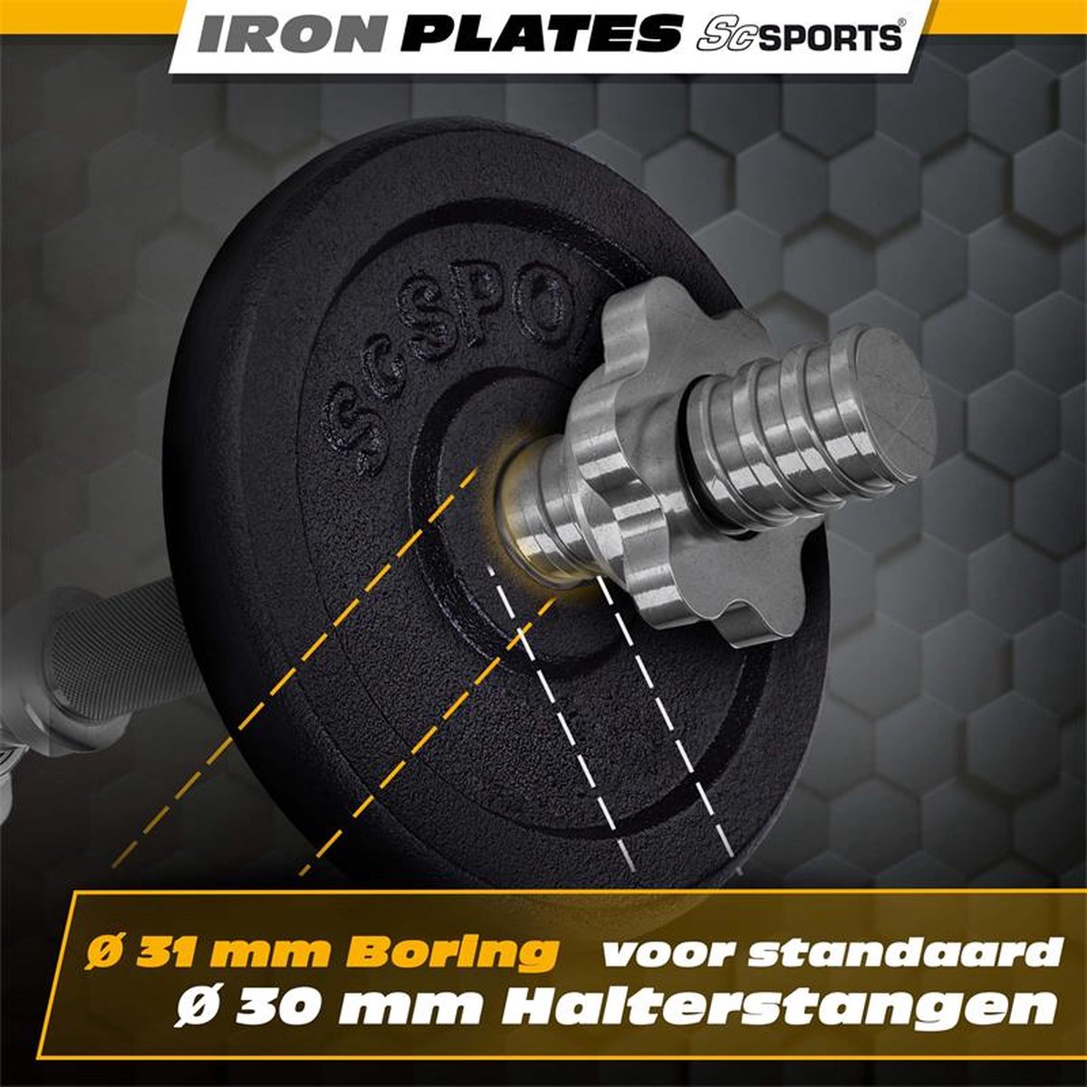 ScSPORTS® Halterschijven set, 60 kg - 2 x 30 kg, Gietijzer, 30 mm
