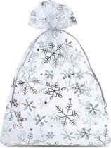 Kerst zakjes Organza - 30 x 40 cm - 5 stuk - Zilveren Sneeuwvlokken - Kerstverpakking Kerstdecoratie Kerstversiering