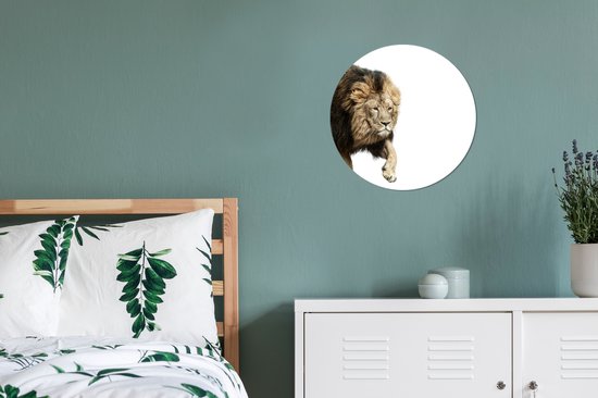 WallCircle - Stickers muraux - Cercle Papier Peint - Lion - Wit - Animaux - 30x30 cm - Cercle Mural - Auto Adhésif - Sticker Papier Peint Rond