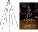 Diagram van een lichtjesboom met 360 LED's en een verlichte tuinversiering.