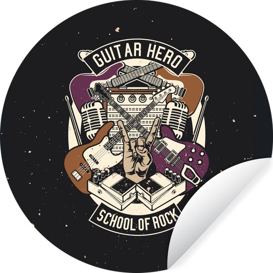 WallCircle - Stickers muraux - Cercle de papier peint - Guitare - Instruments de musique - Rétro - 80x80 cm - Cercle mural - Autocollant - Autocollant de papier peint rond
