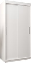 InspireMe - Kledingkast met 2 schuifdeuren, Modern-stijl, Kledingkast met planken (BxHxD): 100x200x62 - TORM 100 Wit Mat