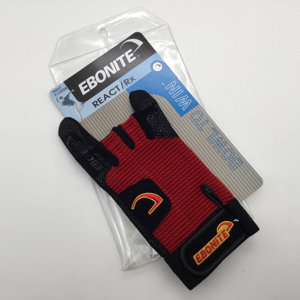 Bowling Bowling Glove 'Ebonite React/RX bowling handschoen ' extra large, rechts handig. zwart en rood