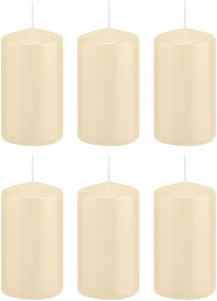 Trend Candles Cilinderkaars/stompkaars - 6x - cremewit - 5 x 10 cm - 23 branduren - met brandvertragende folie