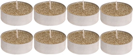 Waxinelichtjes - 24x st - goud glitter - 3,7 cm - theelichtjes - waxinekaarsjes - kersttafel kaarsen