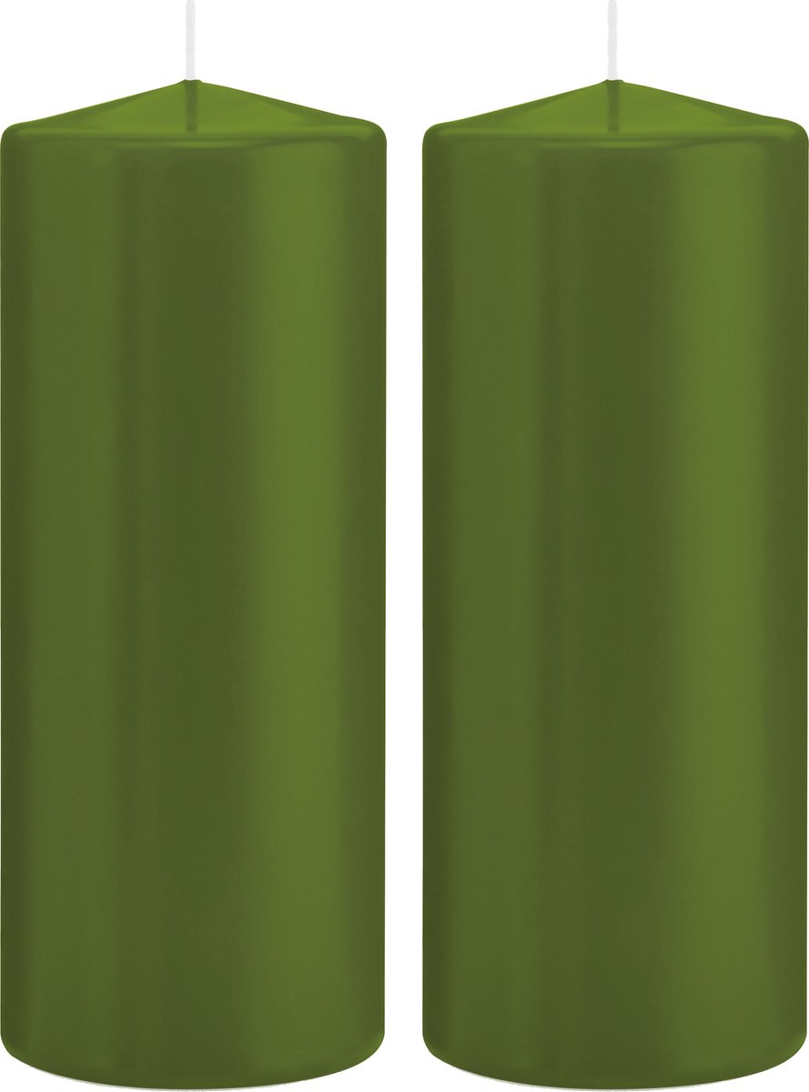 Trend Candles Cilinderkaars/stompkaars - 2x - olijfgroen - 8 x 20 cm - 119 branduren - horeca kaarsen