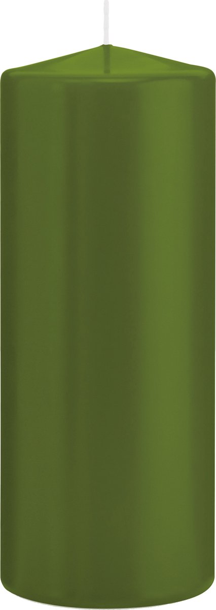 Trend Candles Cilinderkaars/stompkaars - 3x - olijfgroen - 8 x 20 cm - 119 branduren - horeca kaarsen